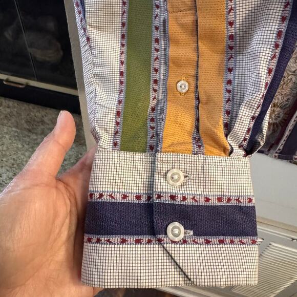 Robert Graham Floral Embroidered Cotton Silk Flip Cuff Multicolored Shirt Sz XL - Picture 7 of 8